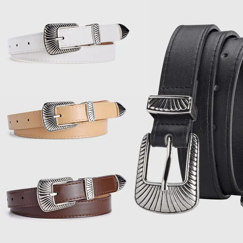 Women's Retro Alloy Belt with Silver Buckle Brown - Image 7