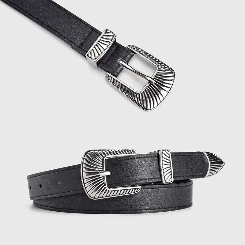 Women's Retro Alloy Belt with Silver Buckle Brown - Image 8