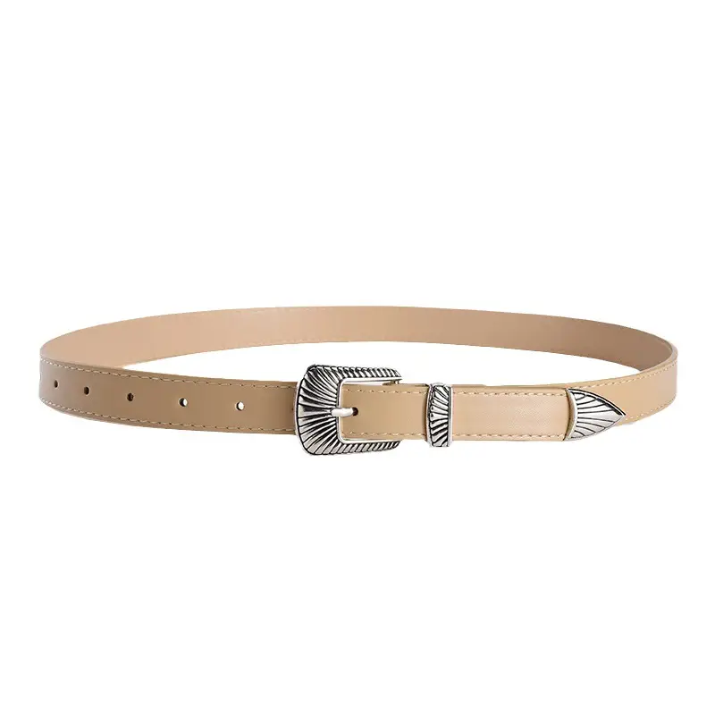 Women's Retro Alloy Belt with Silver Buckle Brown - Image 9