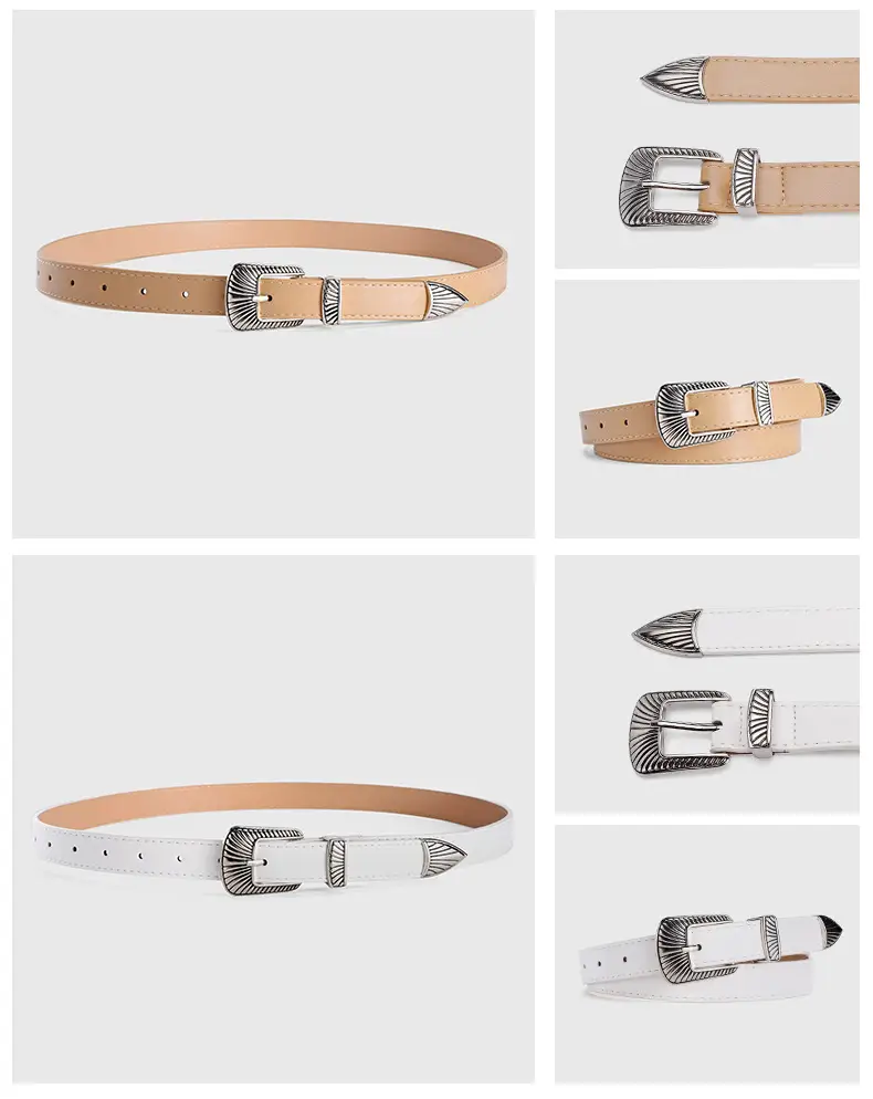 Women's Retro Alloy Belt with Silver Buckle Brown β feature 7