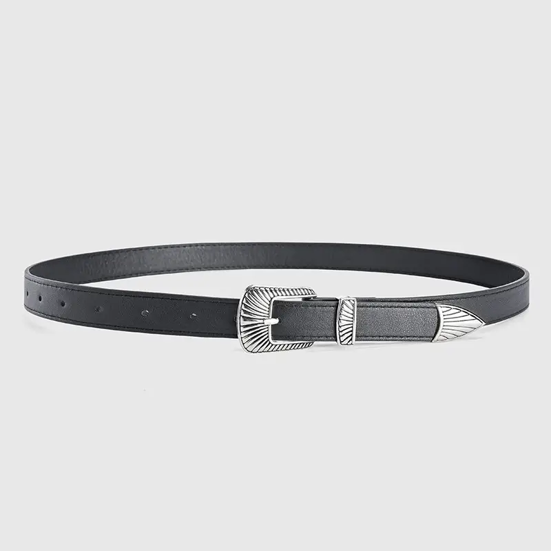 Women's Retro Alloy Belt with Silver Buckle Brown