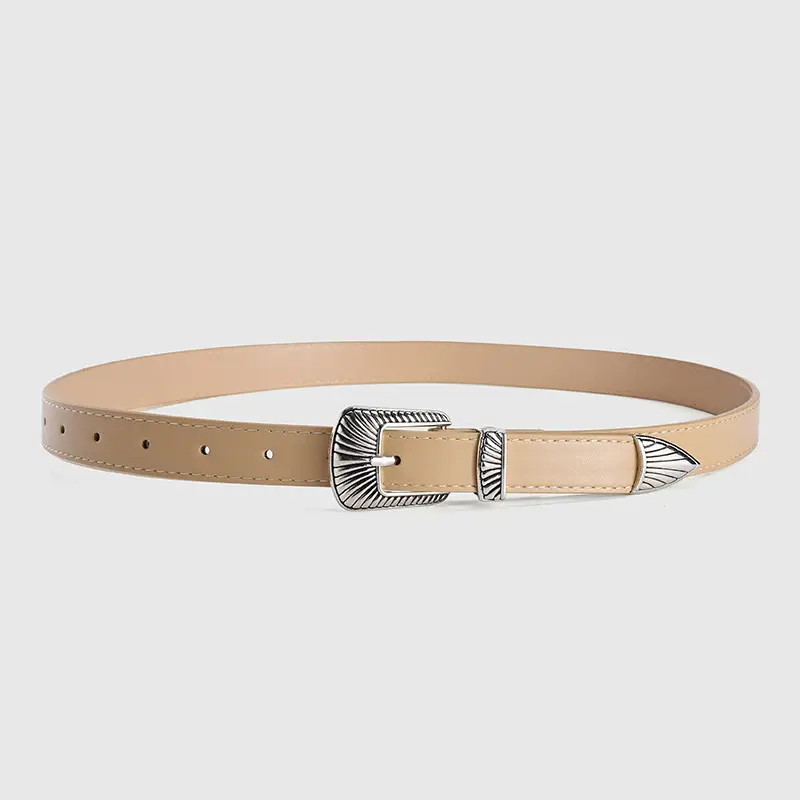 Women's Retro Alloy Belt with Silver Buckle Brown - Image 3