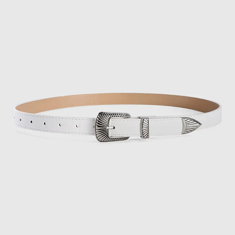 Women's Retro Alloy Belt with Silver Buckle Brown - Image 4