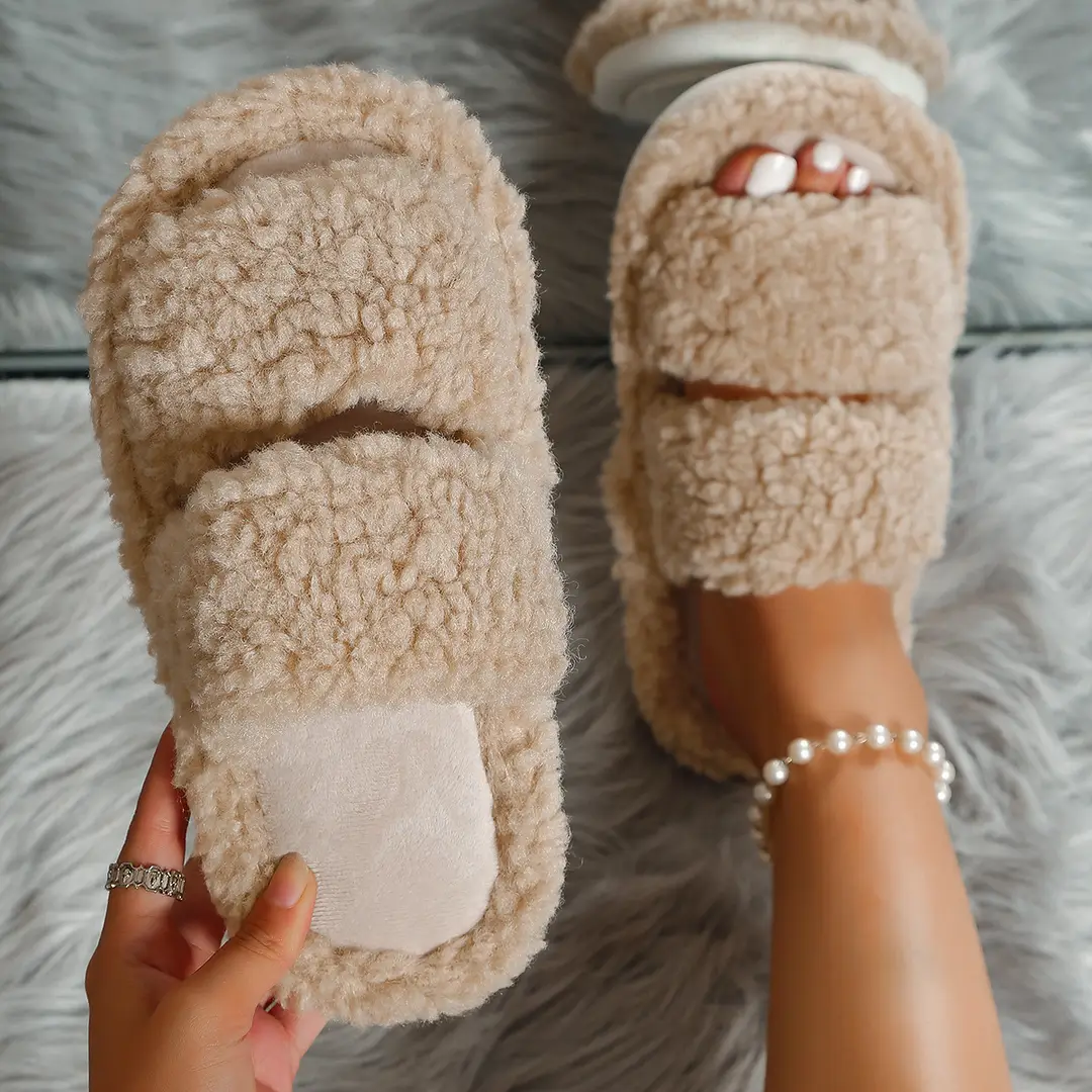 Cotton Slippers for Women's Home Simple Foreign Trade Autumn and Winter Plush Warm Home Indoor Non-Slip Furry Slippers for Women Wholesale - Image 4
