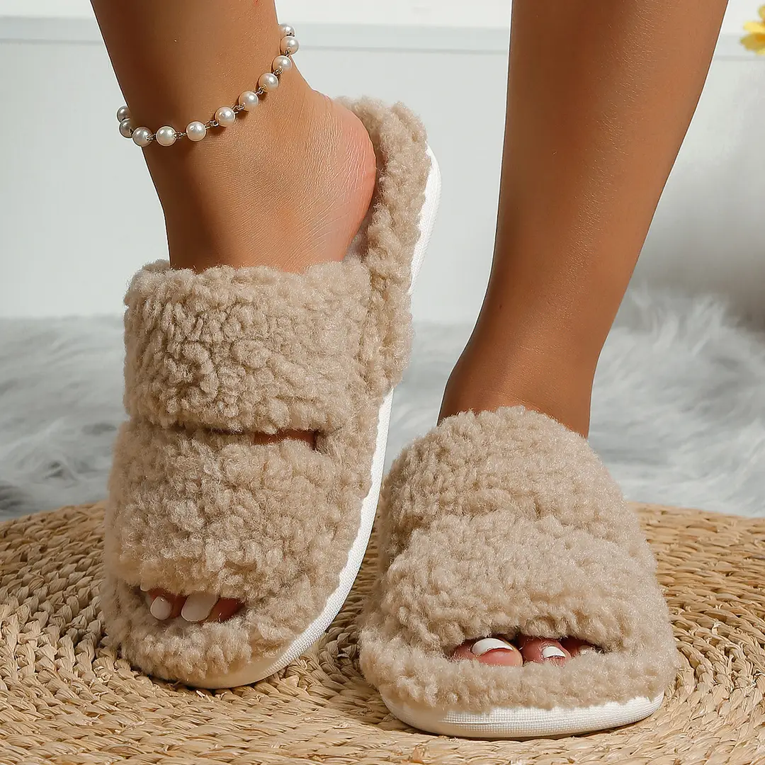 Cotton Slippers for Women's Home Simple Foreign Trade Autumn and Winter Plush Warm Home Indoor Non-Slip Furry Slippers for Women Wholesale — feature 1