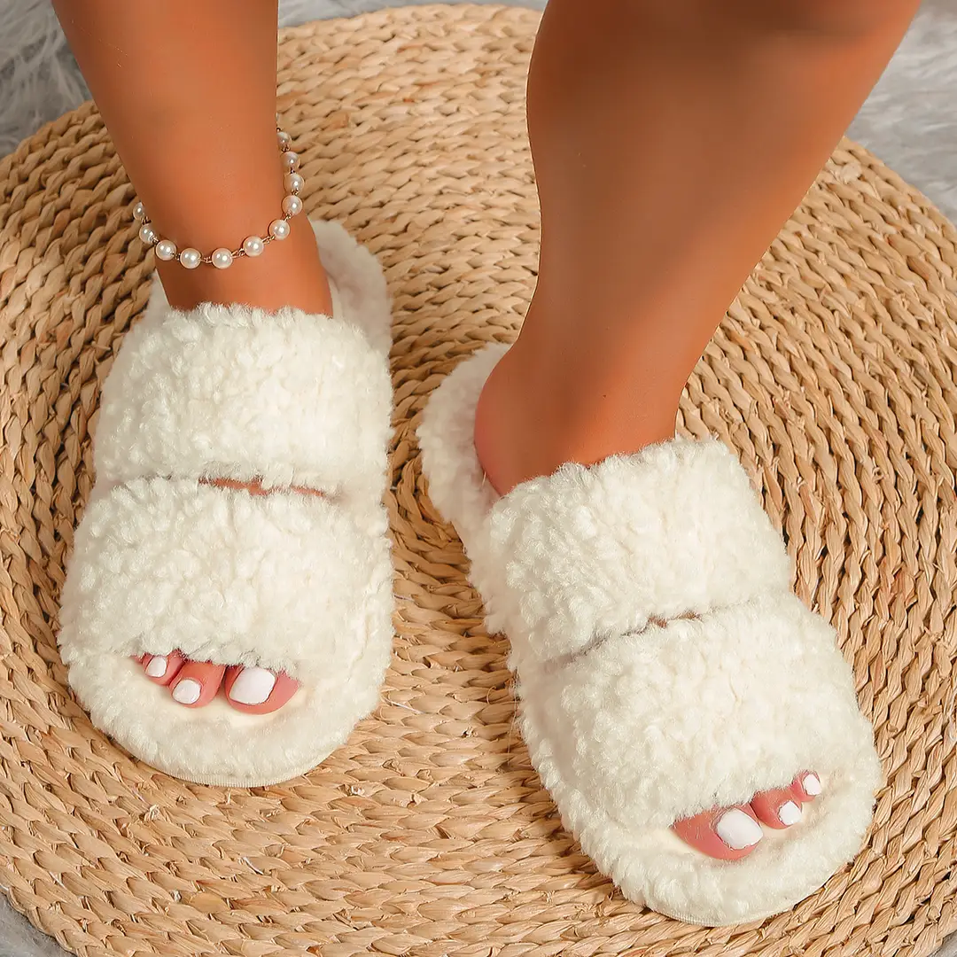 Cotton Slippers for Women's Home Simple Foreign Trade Autumn and Winter Plush Warm Home Indoor Non-Slip Furry Slippers for Women Wholesale — feature 12