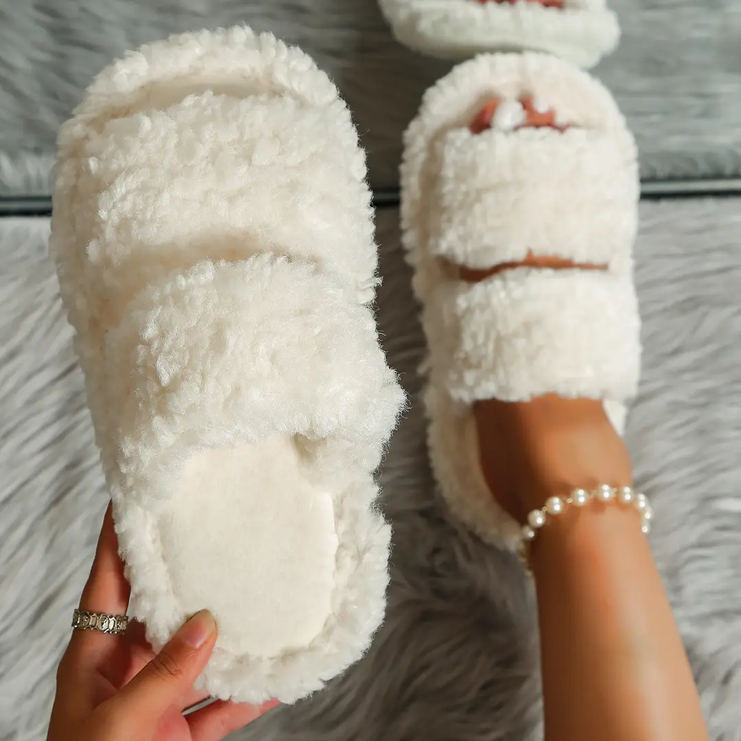 Cotton Slippers for Women's Home Simple Foreign Trade Autumn and Winter Plush Warm Home Indoor Non-Slip Furry Slippers for Women Wholesale - Image 2
