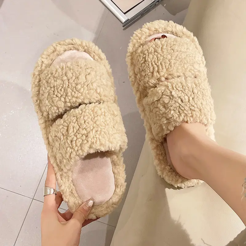 Autumn and Winter plush warm home indoor cotton slippers Women's Home cute one-word non-slip plush slippers women's winter - Image 4