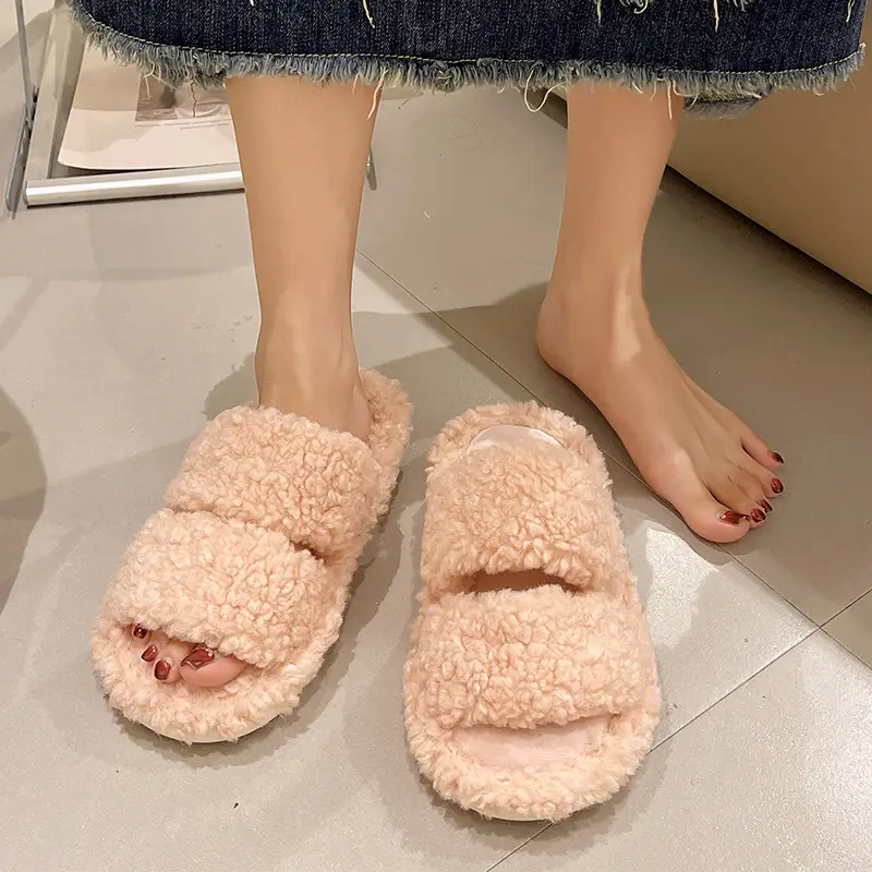 Autumn and Winter plush warm home indoor cotton slippers Women's Home cute one-word non-slip plush slippers women's winter - Image 6