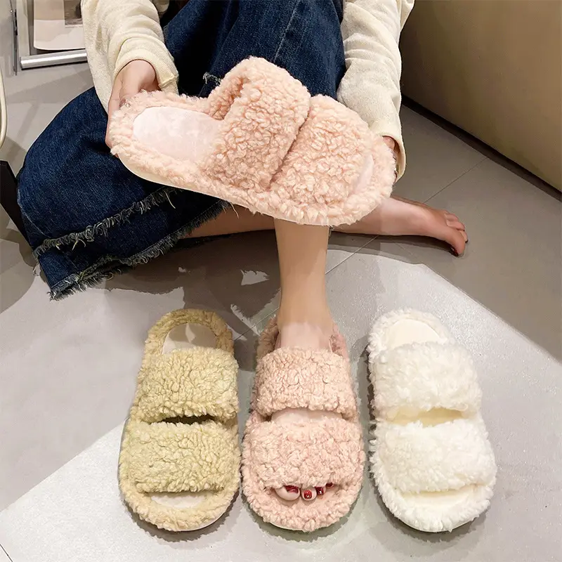 Autumn and Winter plush warm home indoor cotton slippers Women's Home cute one-word non-slip plush slippers women's winter - Image 7