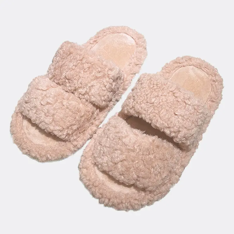 Autumn and Winter plush warm home indoor cotton slippers Women's Home cute one-word non-slip plush slippers women's winter - Image 8
