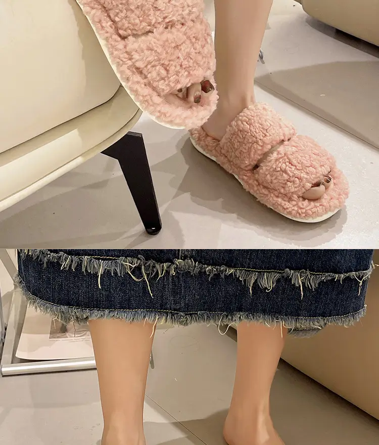 Autumn and Winter plush warm home indoor cotton slippers Women's Home cute one-word non-slip plush slippers women's winter — feature 10