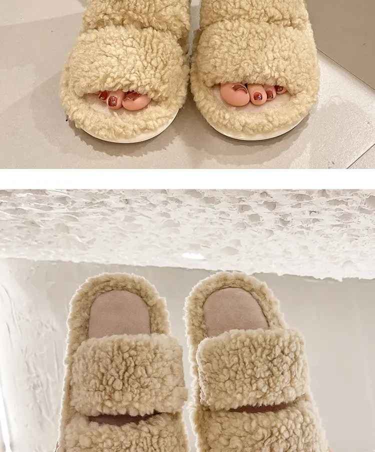 Autumn and Winter plush warm home indoor cotton slippers Women's Home cute one-word non-slip plush slippers women's winter — feature 15