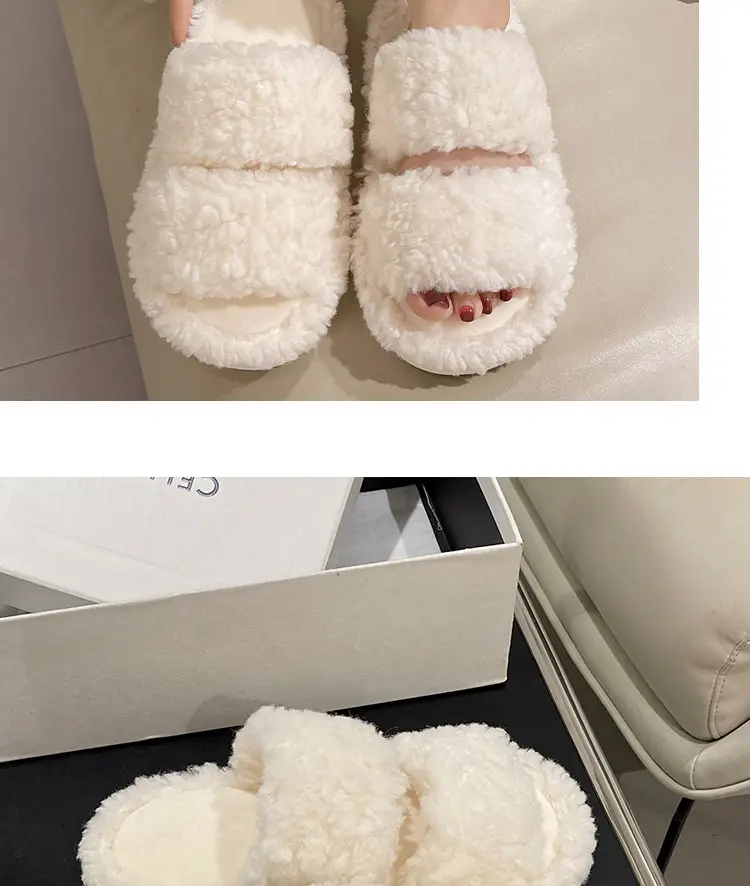 Autumn and Winter plush warm home indoor cotton slippers Women's Home cute one-word non-slip plush slippers women's winter — feature 18