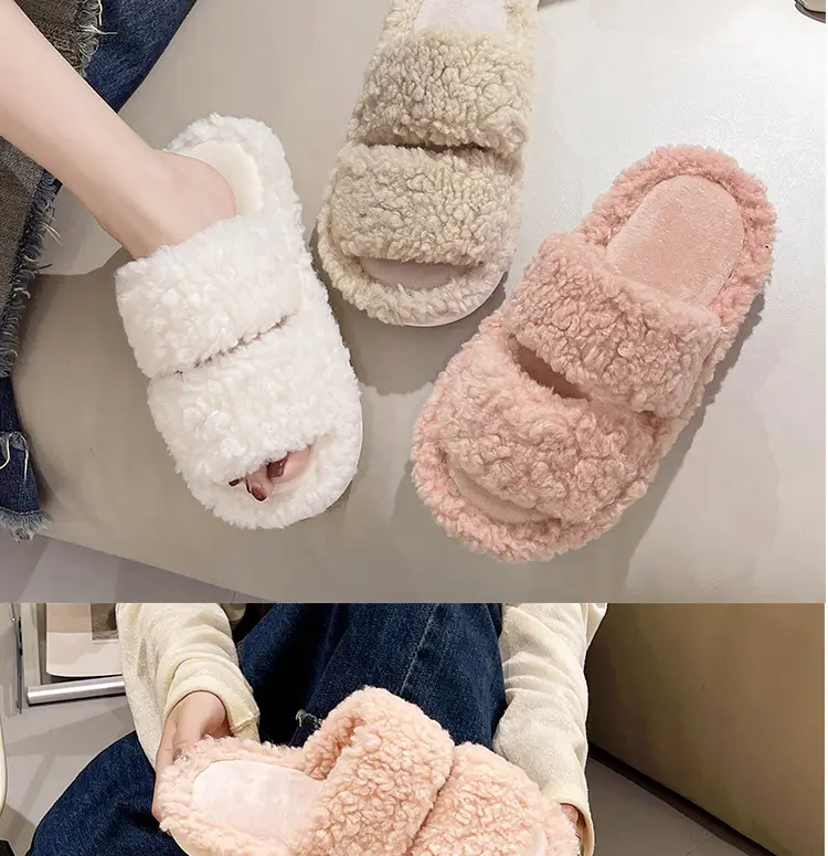 Autumn and Winter plush warm home indoor cotton slippers Women's Home cute one-word non-slip plush slippers women's winter — feature 20