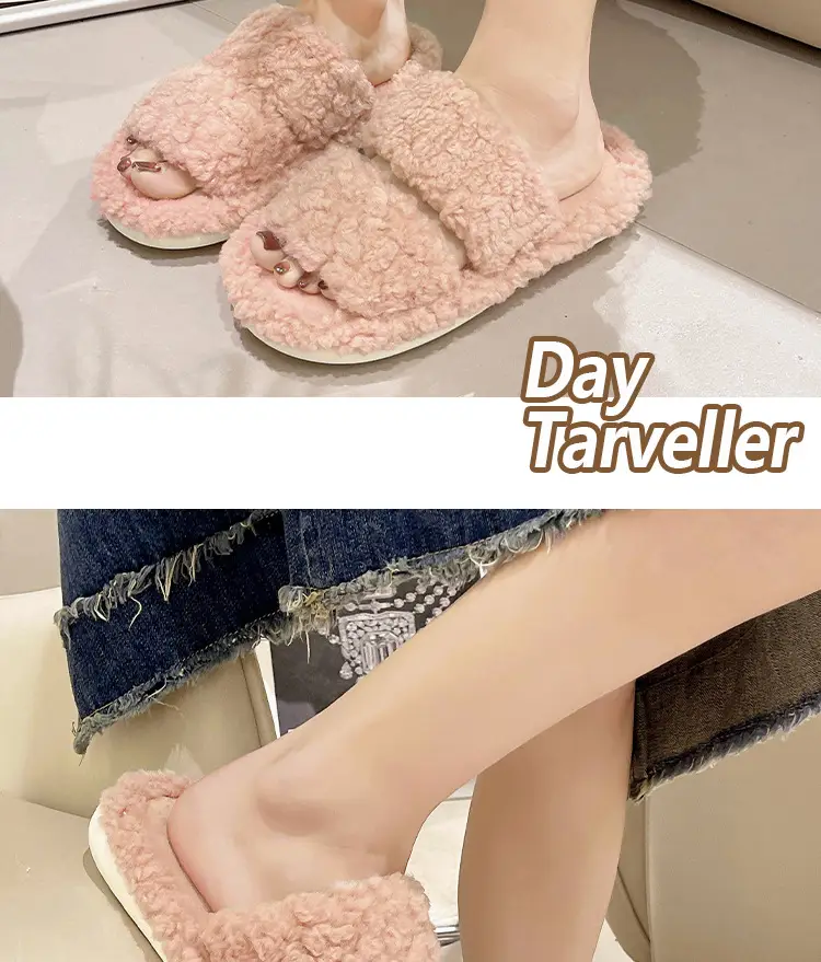 Autumn and Winter plush warm home indoor cotton slippers Women's Home cute one-word non-slip plush slippers women's winter — feature 9
