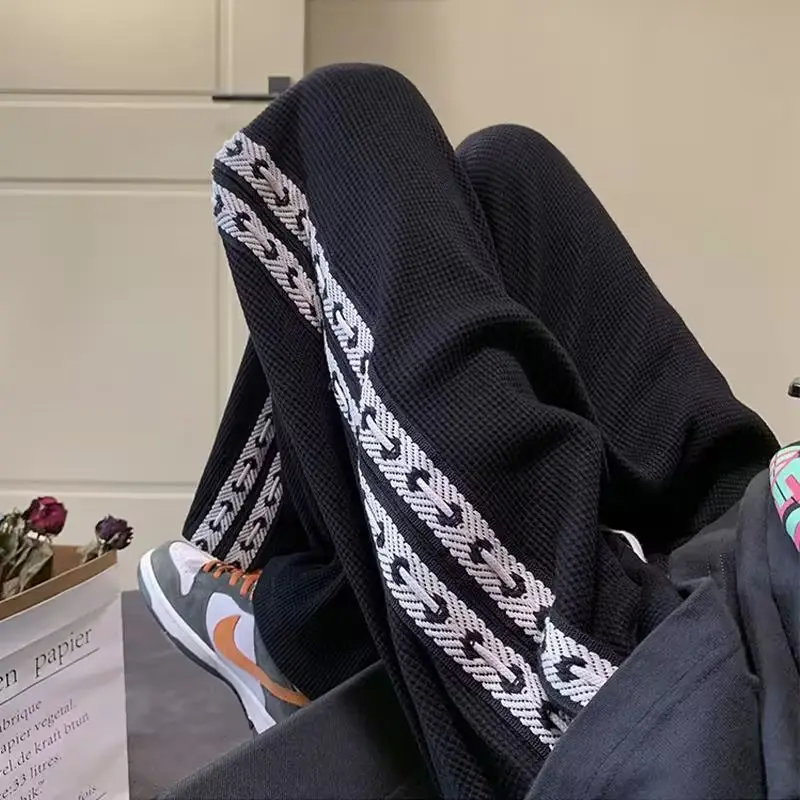 Men Fleece Lined Black Waffle Pants 2023 - Image 9