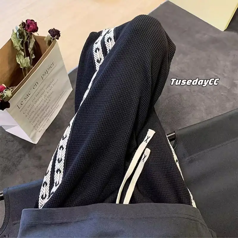 Men Fleece Lined Black Waffle Pants 2023 - Image 10
