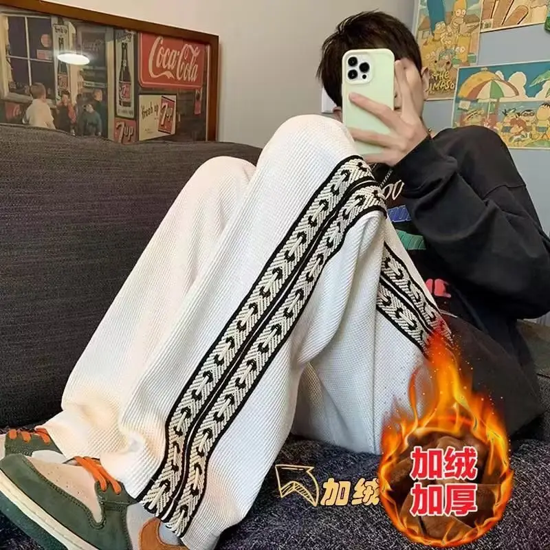 Men Fleece Lined Black Waffle Pants 2023 - Image 2