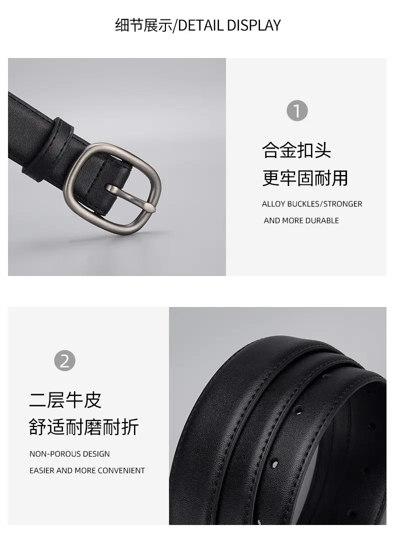 New Genuine Leather Cowhide Belt with Golden Buckle — feature 13