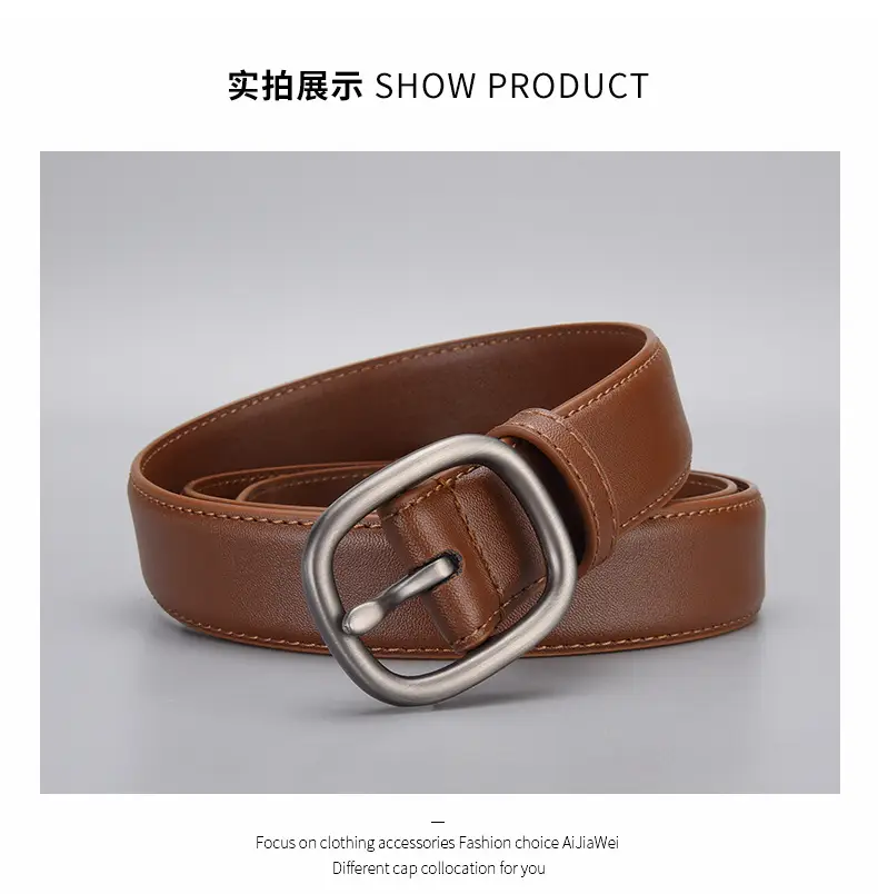 New Genuine Leather Cowhide Belt with Golden Buckle — feature 19
