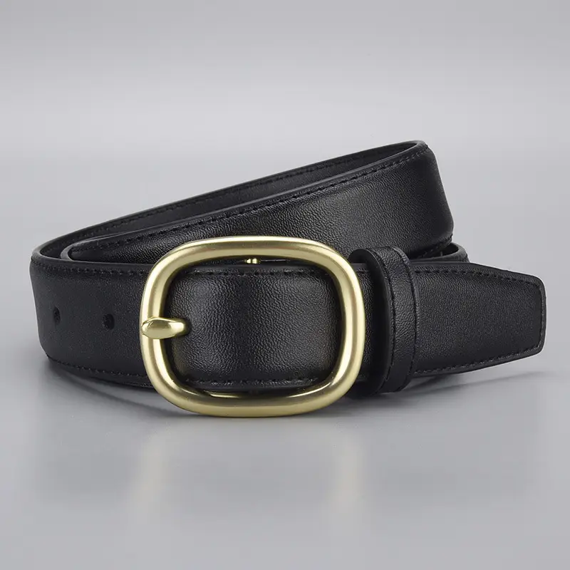 New Genuine Leather Cowhide Belt with Golden Buckle