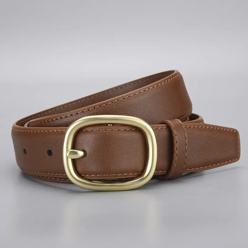 New Genuine Leather Cowhide Belt with Golden Buckle - Image 2