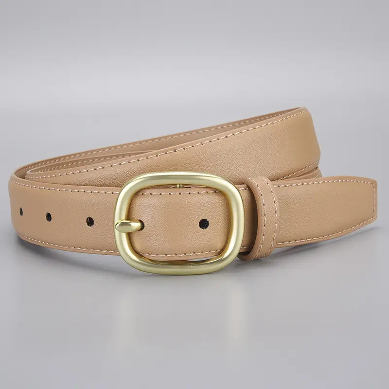 New Genuine Leather Cowhide Belt with Golden Buckle - Image 3