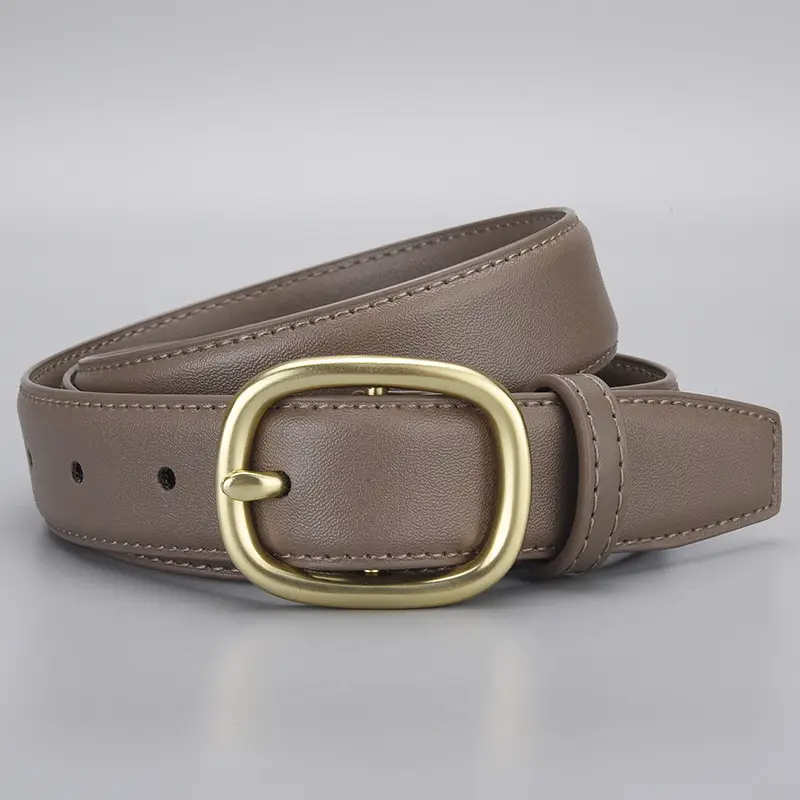 New Genuine Leather Cowhide Belt with Golden Buckle - Image 4