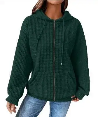 Women Waffle Hoodie Maroon Long Sleeve Winter Coat — feature 2