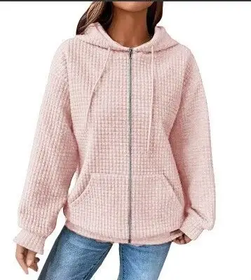 Women Waffle Hoodie Maroon Long Sleeve Winter Coat — feature 3