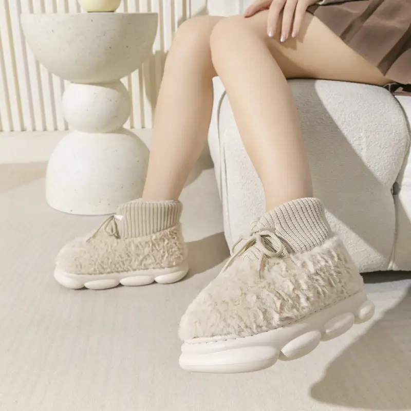 Cotton slippers for women autumn and winter Internet celebrity ins fashionable all-match warm fleece-lined outer wear EVA thick bottom closed toe woolen slippers wholesale - Image 7