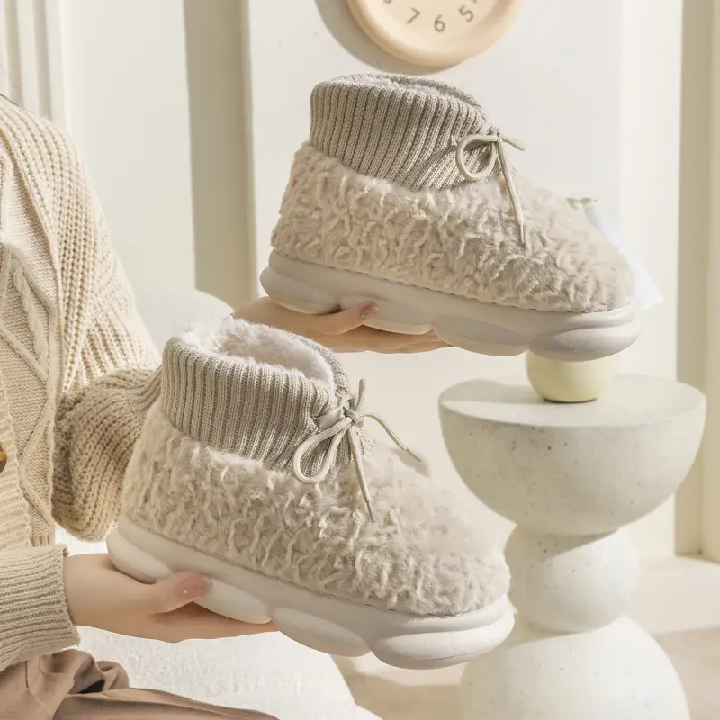 Cotton slippers for women autumn and winter Internet celebrity ins fashionable all-match warm fleece-lined outer wear EVA thick bottom closed toe woolen slippers wholesale - Image 8