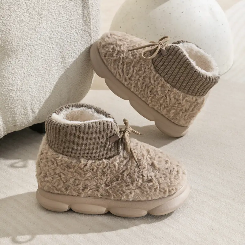 Cotton slippers for women autumn and winter Internet celebrity ins fashionable all-match warm fleece-lined outer wear EVA thick bottom closed toe woolen slippers wholesale - Image 2