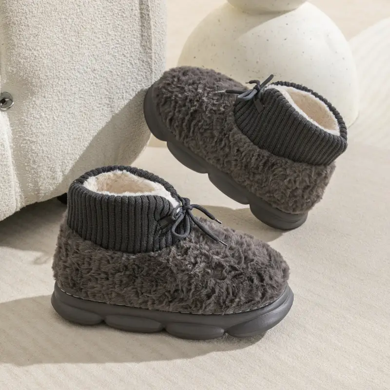 Cotton slippers for women autumn and winter Internet celebrity ins fashionable all-match warm fleece-lined outer wear EVA thick bottom closed toe woolen slippers wholesale - Image 3
