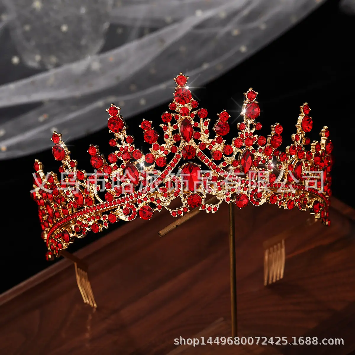 Gold Crystal Bridal Crown Hair Accessory for Weddings & Parties — feature 10