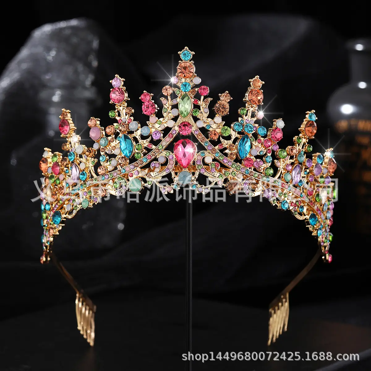 Gold Crystal Bridal Crown Hair Accessory for Weddings & Parties — feature 7