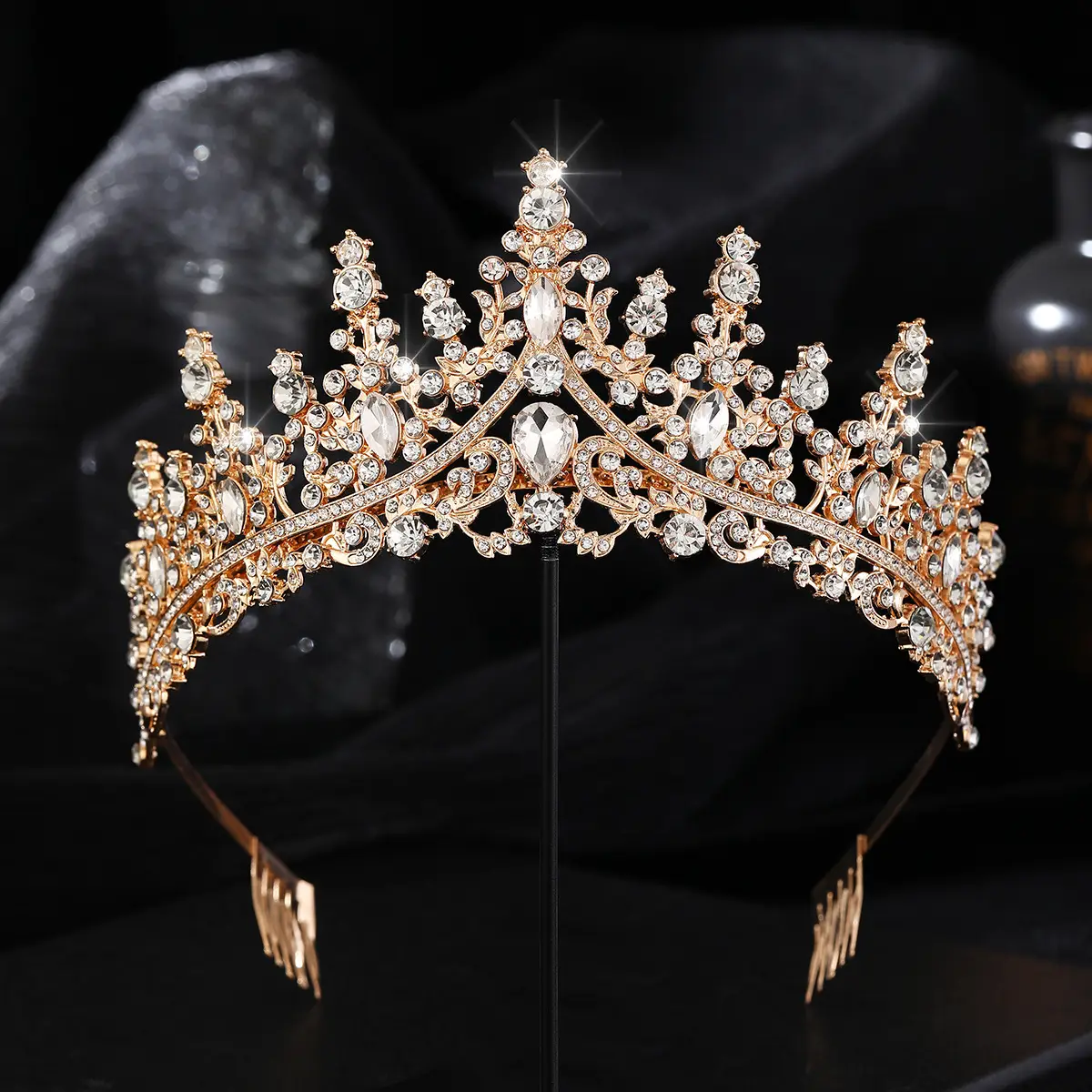 Gold Crystal Bridal Crown Hair Accessory for Weddings & Parties - Image 2