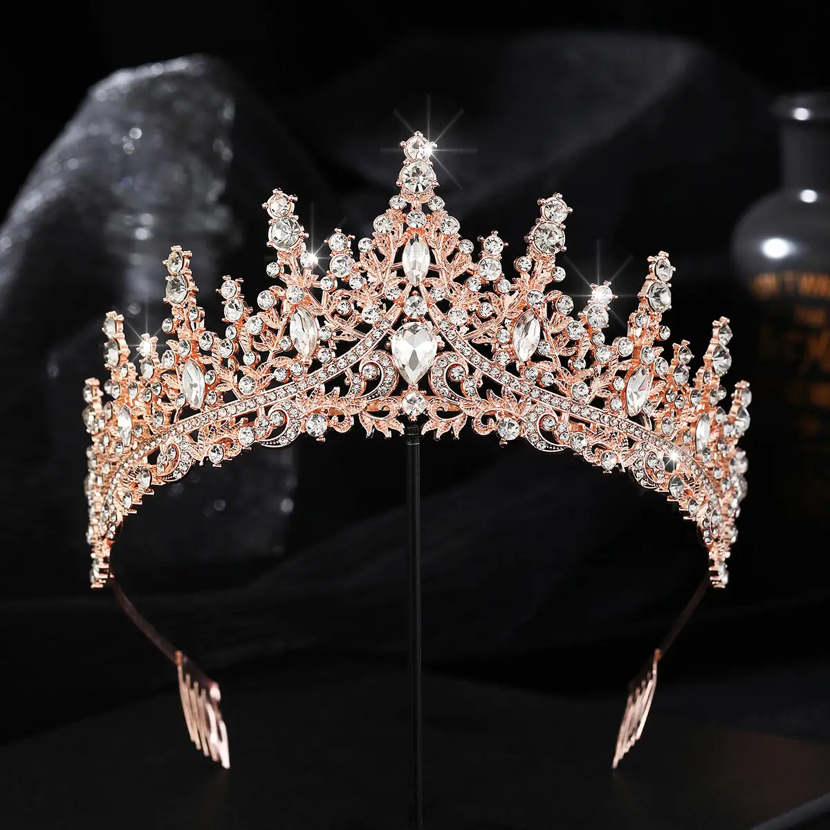 Gold Crystal Bridal Crown Hair Accessory for Weddings & Parties - Image 3