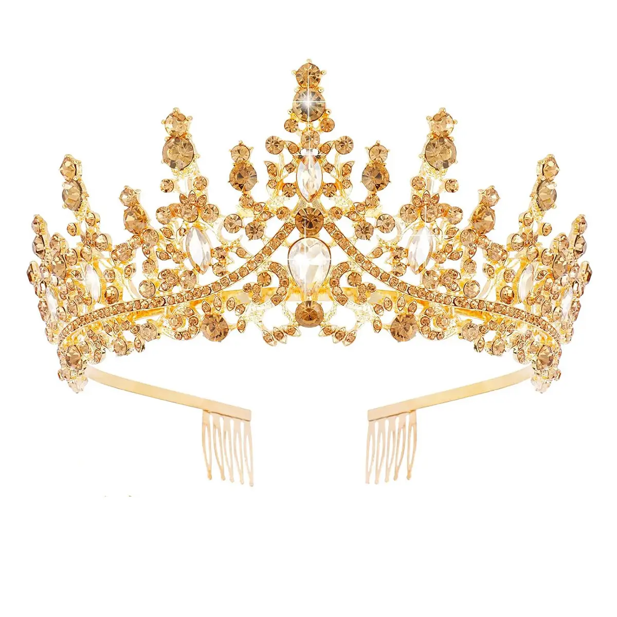Gold Crystal Bridal Crown Hair Accessory for Weddings & Parties - Image 9