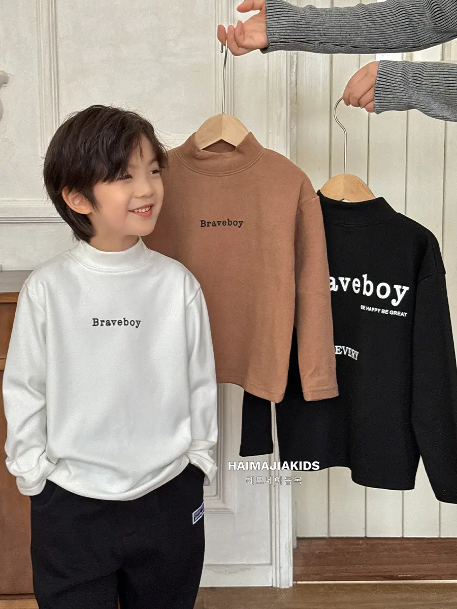 2025 Boys Thermal Base Layer Shirt Korean Style Long Sleeve