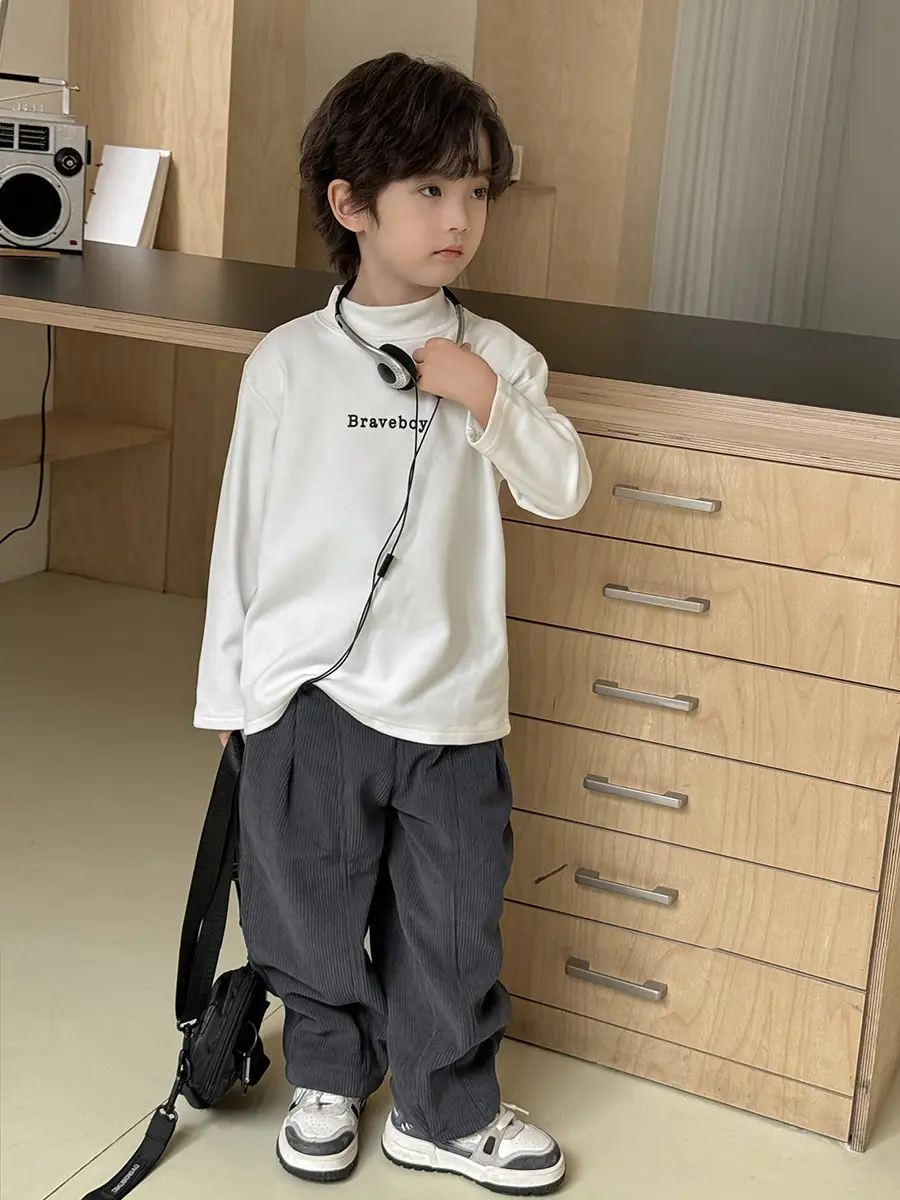 2025 Boys Thermal Base Layer Shirt Korean Style Long Sleeve