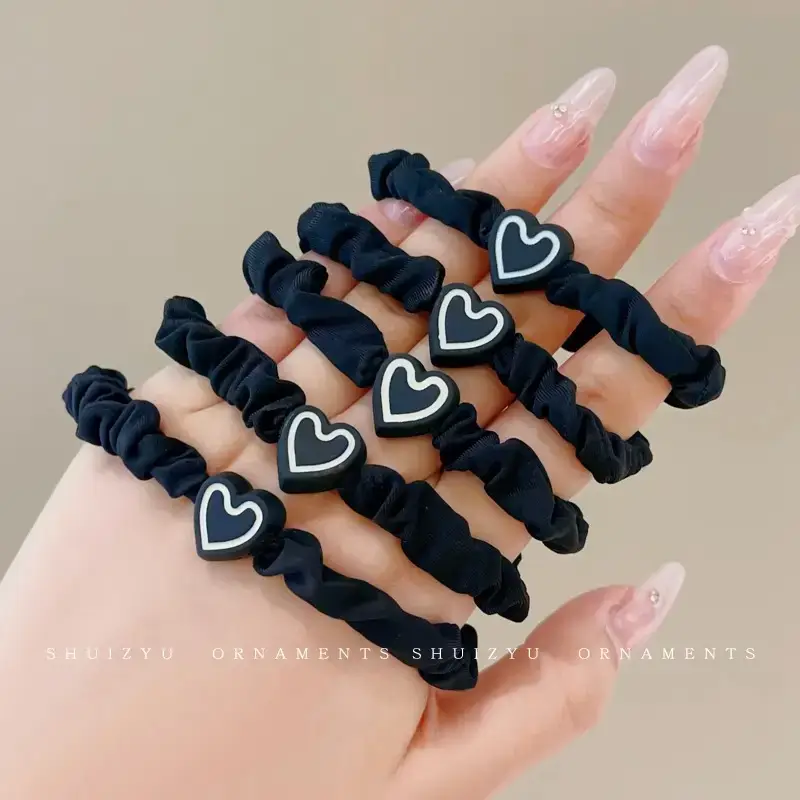 Black Heart Elastic Hair Ties for Women - Image 14
