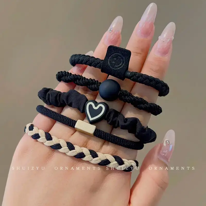 Black Heart Elastic Hair Ties for Women - Image 4