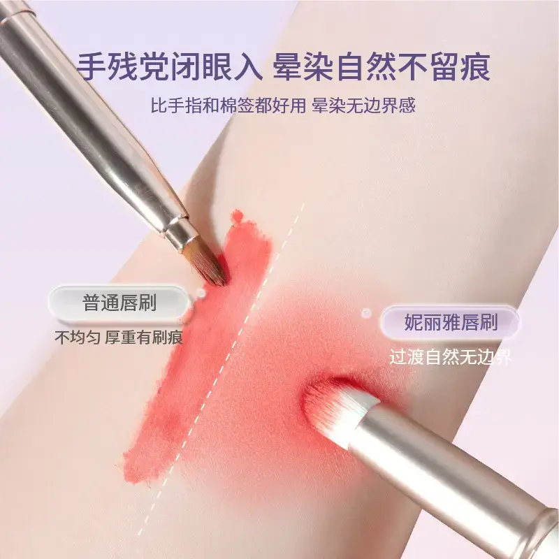 Mini Round Head Lipstick Brush with Lid Portable Makeup Brush - Image 12