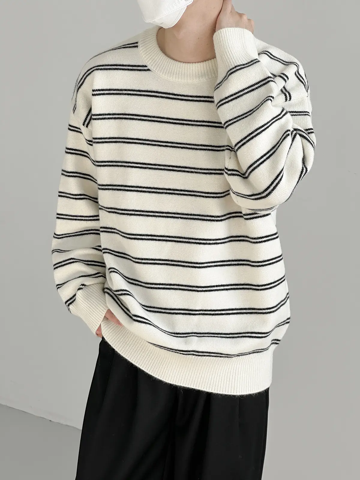 Korean Style Striped Crewneck Sweater for Boys — feature 10