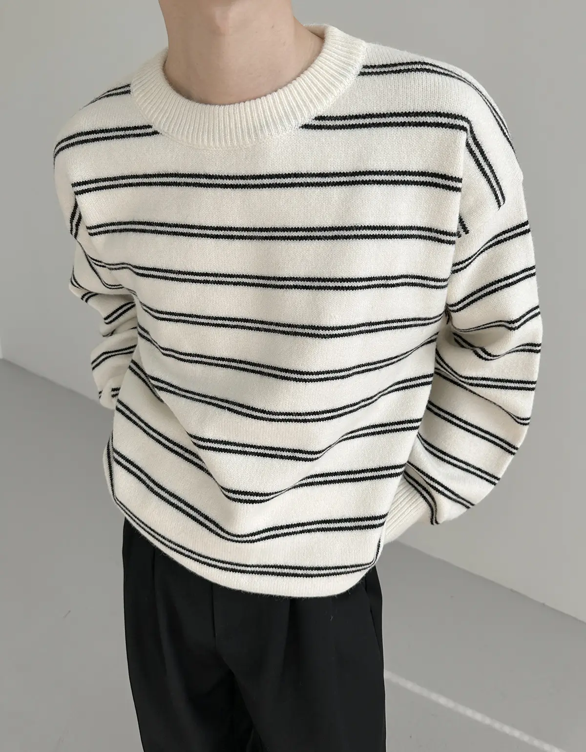 Korean Style Striped Crewneck Sweater for Boys — feature 14