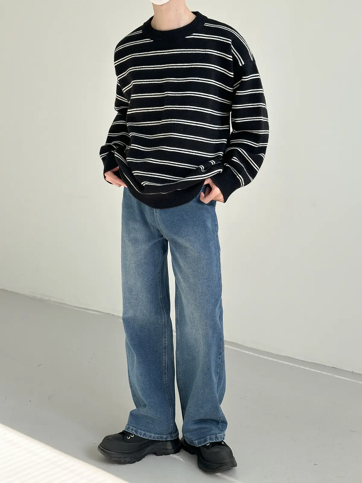 Korean Style Striped Crewneck Sweater for Boys — feature 7