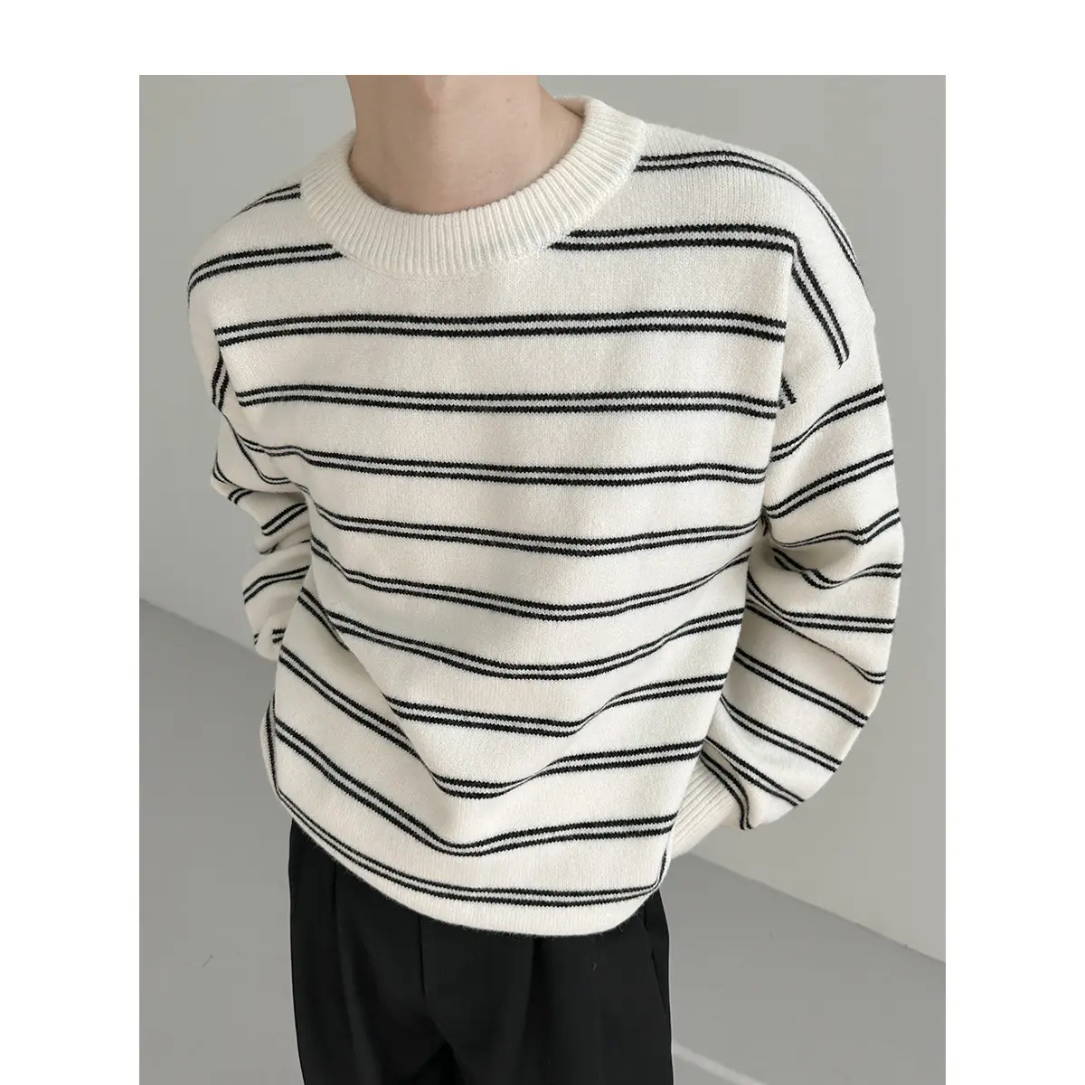 Korean Style Striped Crewneck Sweater for Boys - Image 2