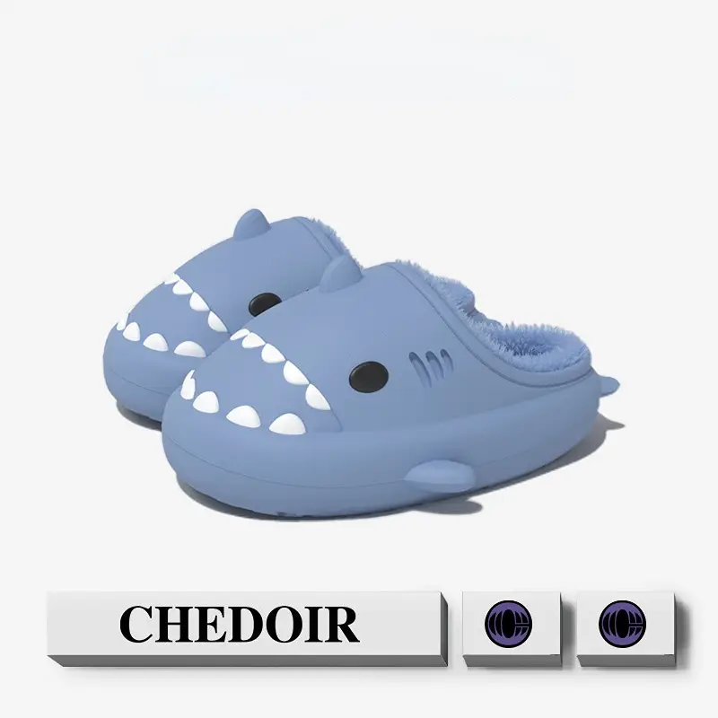 Couple Cartoon Shark Cotton Slippers Black - Image 5